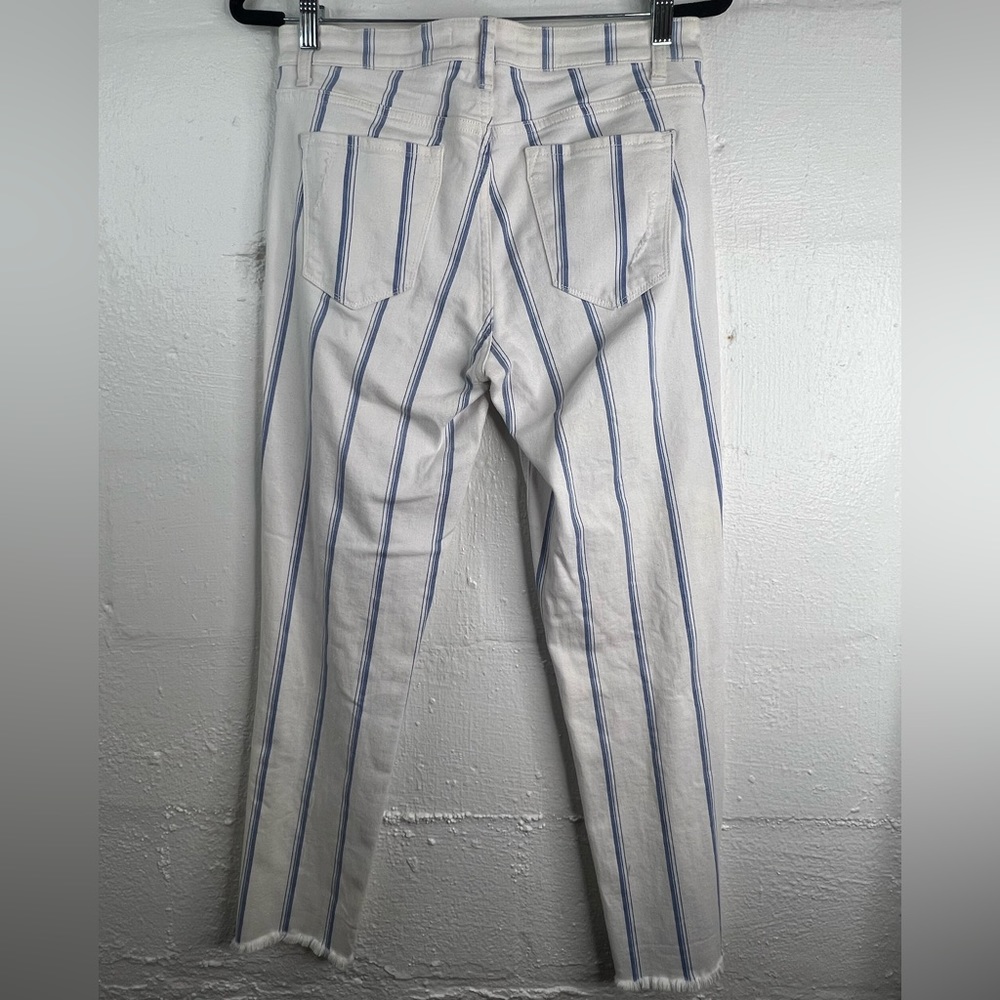 Striped Ankle Cropped Jeans in White & Light Blue - - Picture 5 of 8